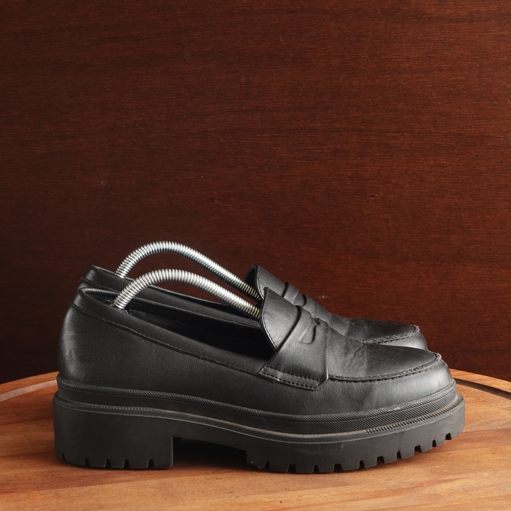Patina Loafers WMS SZ 8.5 BLK Zoe Portland Leather Chunky Academia Preppy Shoes